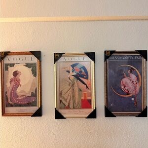 Art Deco Vogue Wall Art Set (3) —24x15 — Fashion Print Gallery ,Paris Glam Decor